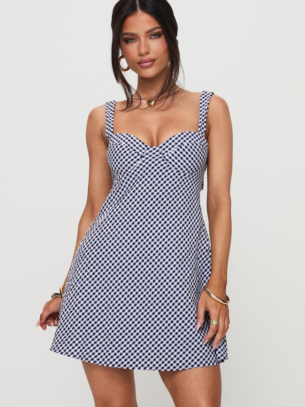 Princess Polly Navy and White Gingham Sweetheart Mini Dress